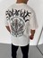 Unisex Bisiklet Yaka Baskılı Oversize T-Shirt - Beyaz 2