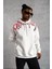 Erkek Ön ve Arka Baskılı Kapüşonlu 3 Iplik Sweatshirt - Beyaz 1