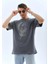 Unisex Oversize Taşlı Bisiklet Yaka T-Shirt - Füme 1