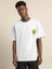 Unisex Bisiklet Yaka Baskılı Oversize T-Shirt - Beyaz 1