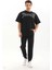 Unisex Oversize Taşlı T-Shirt - Siyah 4