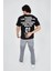 Erkek Bisiklet Yakalı Baskılı T-Shirt - Siyah 1