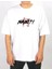 Unisex Bisiklet Yaka Baskılı Oversize T-Shirt - Beyaz 1