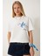 Boncuk Detaylı Baskılı Örme T-Shirt 2