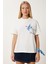 Boncuk Detaylı Baskılı Örme T-Shirt 3