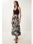 Desenli Poplin Midi Dokuma Etek Siyah Beyaz LCR0079 1