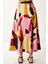 Desenli Poplin Midi Dokuma Etek Pembe Krem LCR0079 3