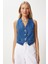 V Yaka Crop Denim Yelek 2