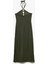 Bürümcük Kumaş Slim Fit Boncuk Detaylı Halter Yaka Maxi Elbise 2