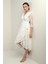 Kruvaze Yaka Astarlı Anvelop Dantel Elbise Beyaz 3