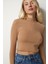 Dik Yaka Fitilli Kaşkorse Crop Bluz Bisküvi LUB0052 2
