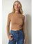 Dik Yaka Fitilli Kaşkorse Crop Bluz Bisküvi LUB0052 3