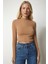 Dik Yaka Fitilli Kaşkorse Crop Bluz Bisküvi LUB0052 4