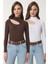 2'li Paket Cut Out Detaylı Fitilli Örme Bluz Kahverengi Beyaz LGT0034 1