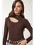 2'li Paket Cut Out Detaylı Fitilli Örme Bluz Kahverengi Beyaz LGT0034 2