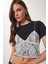 Dantelli Crop Örme Bluz Siyah Beyaz LBV0059 3