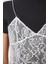Dantelli Crop Örme Bluz Siyah Beyaz LBV0059 4