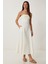 Straplez Midi Popin Elbise Kemik LFK0009 2