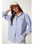 Kalp Baskılı Çizgili Oversize Dokuma Gömlek 2