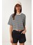 Çizgili Esnek Crop Örme T-Shirt 2