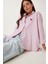 Kalp Baskılı Çizgili Oversize Dokuma Gömlek 1