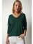 V Yaka Triko Bluz LUB0047 ZÜMRÜT YEŞİLİ 1