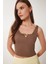 Gold Aksesuarlı Crop Fitilli Triko Bluz 1