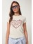 Kalp Baskılı Taşlı Örme T-Shirt 1