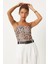 Leopar Desenli Ip Askılı Crop Örme Bluz 2