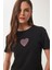 Taşlı Kalp Detaylı Crop Örme T-Shirt 2