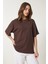 Basic Oversize Örme T-Shirt Kahverengi LHW0003 2