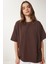 Basic Oversize Örme T-Shirt Kahverengi LHW0003 3