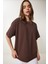 Basic Oversize Örme T-Shirt Kahverengi LHW0003 4