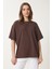 Basic Oversize Örme T-Shirt Kahverengi LHW0003 5