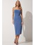 Straplez Sandy Örme Elbise LBF0012 MAVİ 1