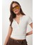 Çıtçıtlı Basic Örme Crop Bluz Kemik LFW0003 1