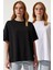 Basic Oversize 2'li Takım Örme T-Shirt Siyah Beyaz LHW0007 2