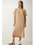 Bisiklet Yaka Örme Fitilli Elbise LDZ0024 BEJ 4