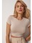 Bisiklet Yaka Crop Örme T-Shirt 1