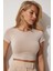 Bisiklet Yaka Crop Örme T-Shirt 2