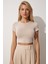 Bisiklet Yaka Crop Örme T-Shirt 4