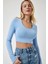 U Yaka Fitilli Crop Triko Bluz 2