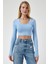 U Yaka Fitilli Crop Triko Bluz 3
