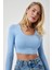 U Yaka Fitilli Crop Triko Bluz 4