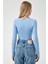 U Yaka Fitilli Crop Triko Bluz 6