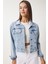Püskül Detaylı Denim Ceket LAN0018 AÇIK MAVİ 2