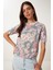 Çiçek Desenli Esnek Örme Bluz Yeşil Pembe LDP0059 3