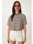 Çizgili Esnek Crop Örme T-Shirt 1