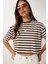 Çizgili Esnek Crop Örme T-Shirt 2