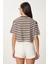 Çizgili Esnek Crop Örme T-Shirt 5